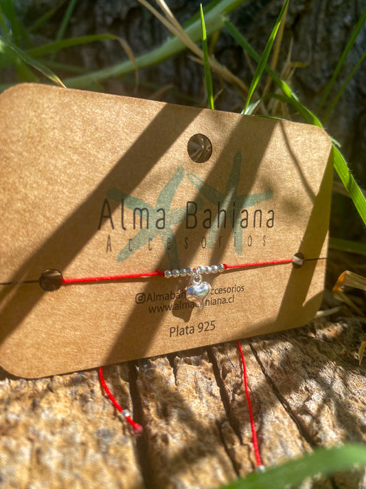 Pulsera roja corazón inflado plata