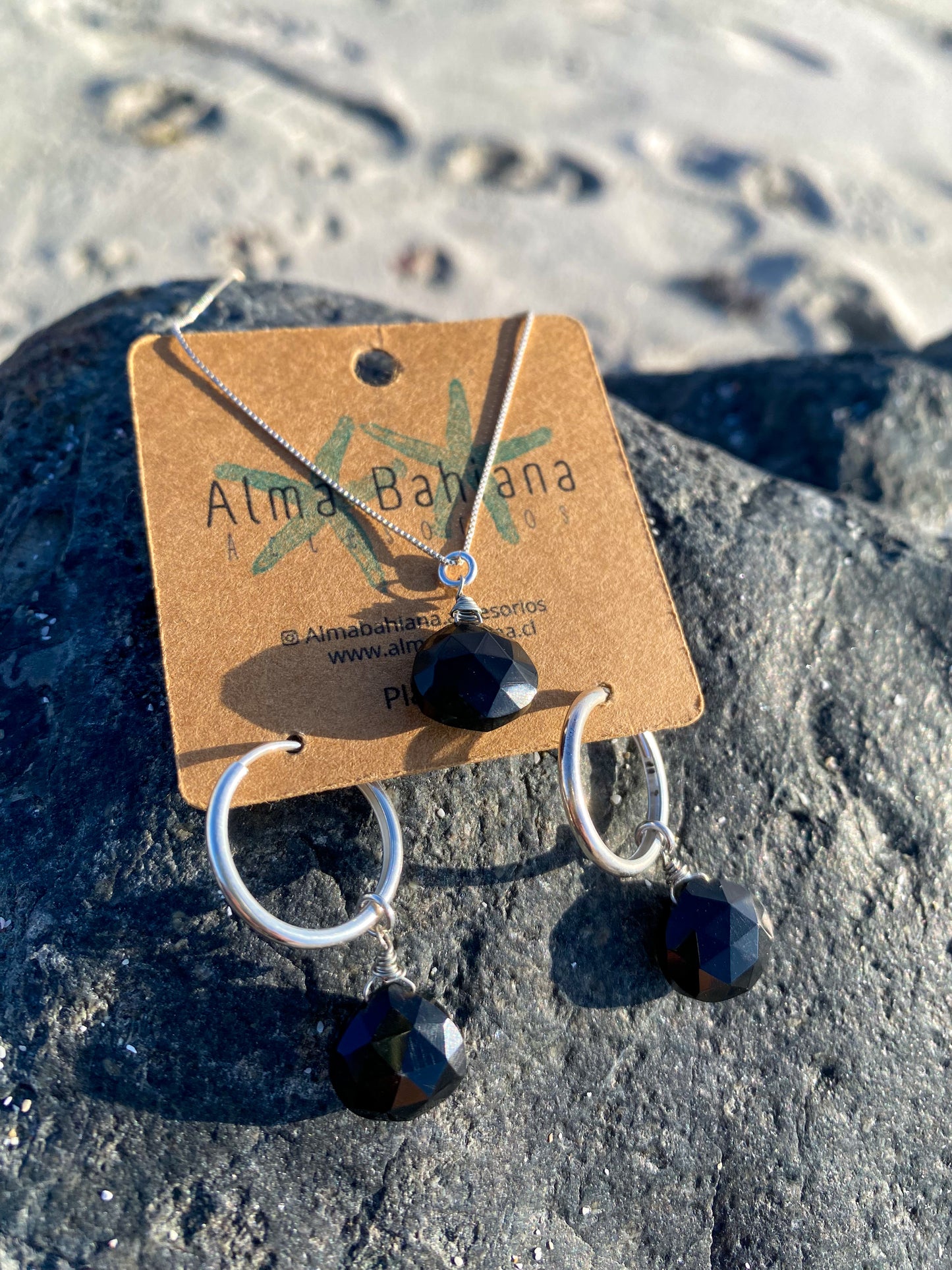 Conjunto collar y aros piedra Ónix