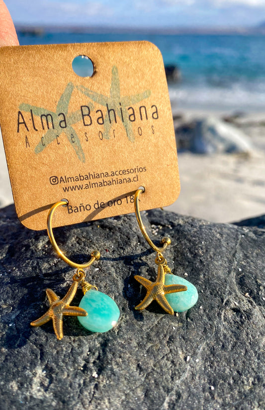 Aros estrella de mar piedra Amazonita