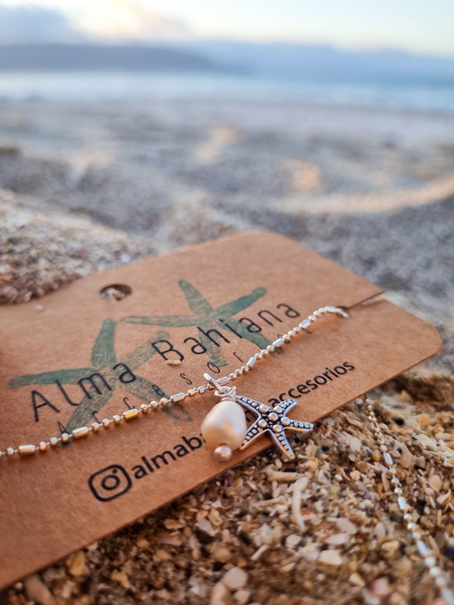 Tobillera plata estrella de mar perla de río