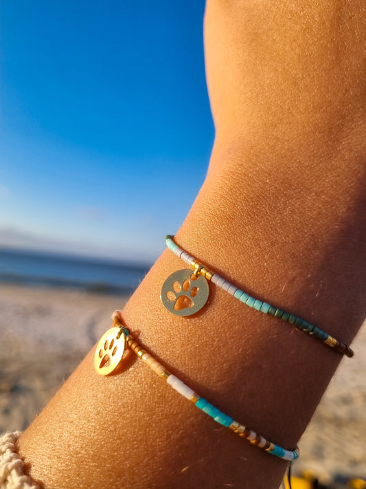 Pulsera miyuki tonos verde, celeste y café patita