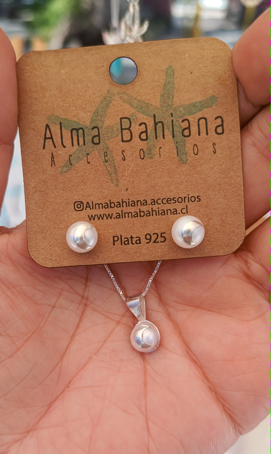Conjunto perlas de rio con luna de plata