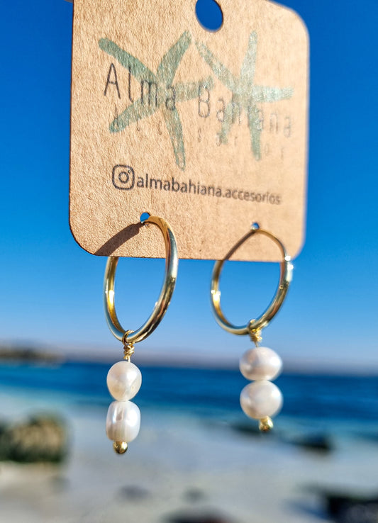Argollas doble perla Baño de oro