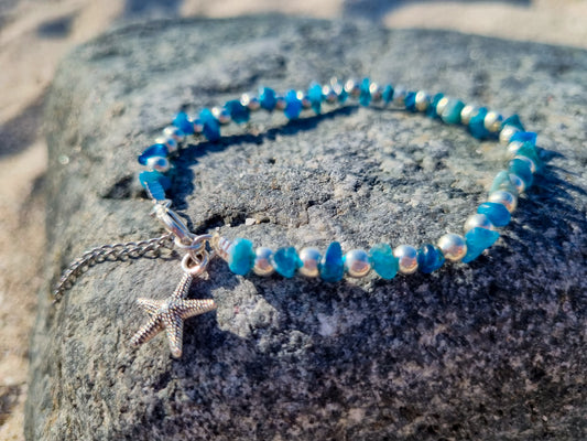 Tobillera fantasía piedra Apatita y estrellita de mar