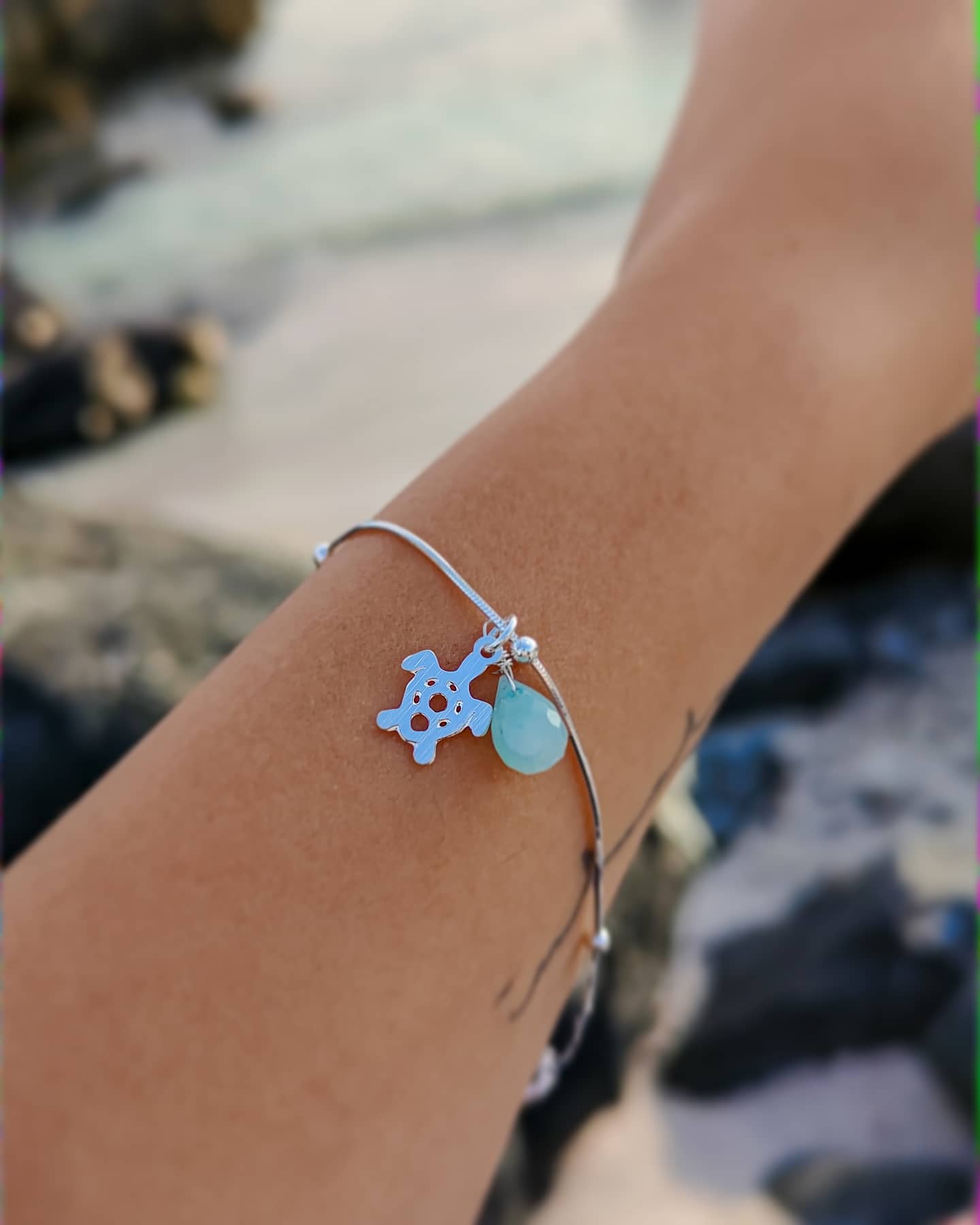 Pulsera tortuga piedra Amazonita o Piedra Luna