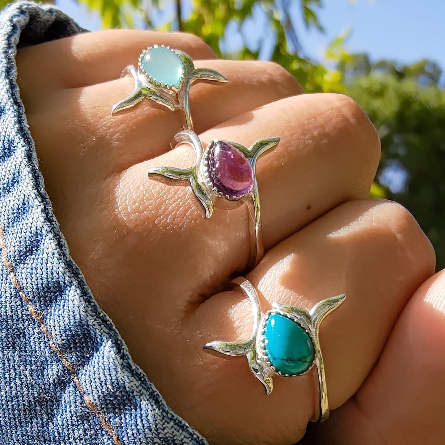 Anillo colas de ballena piedra Turquesa