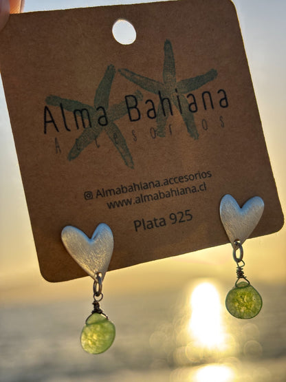 Aros corazón plata con piedra crisoprasa