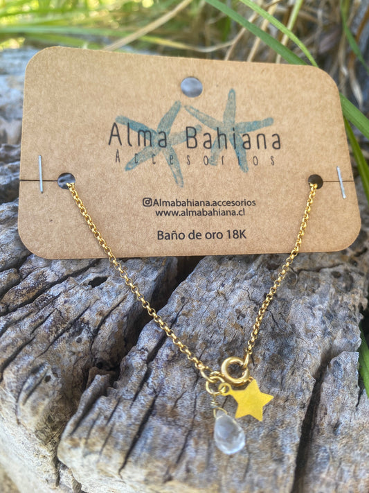 Pulsera bañada en oro con cuarzo cristal