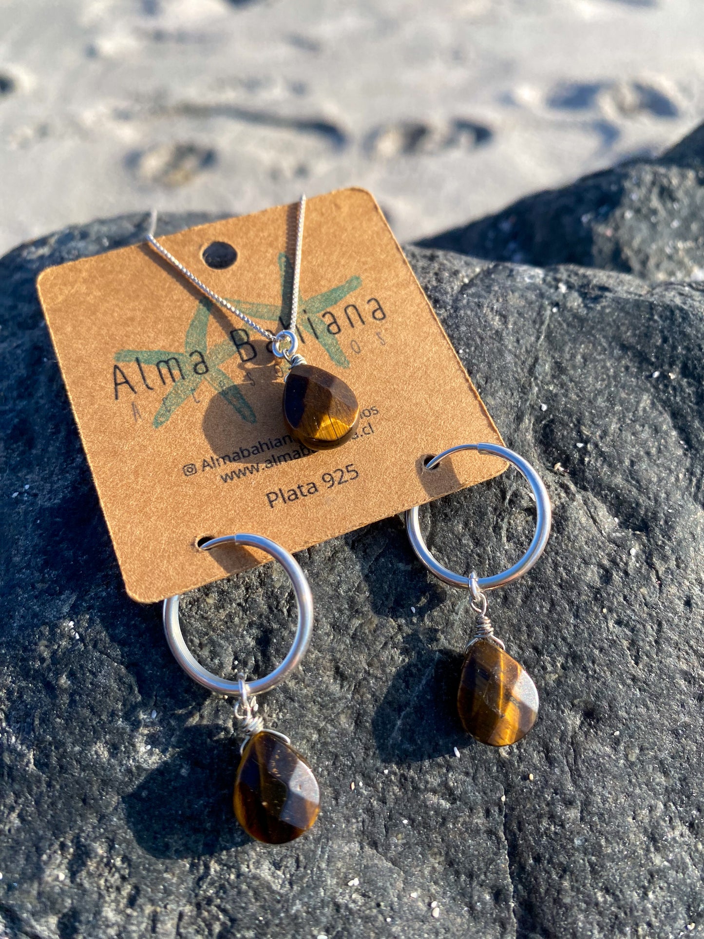 Conjunto collar y aros piedra Ojo de Tigre