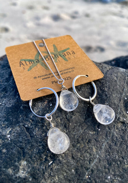 Conjunto collar y aros gota Cuarzo cristal