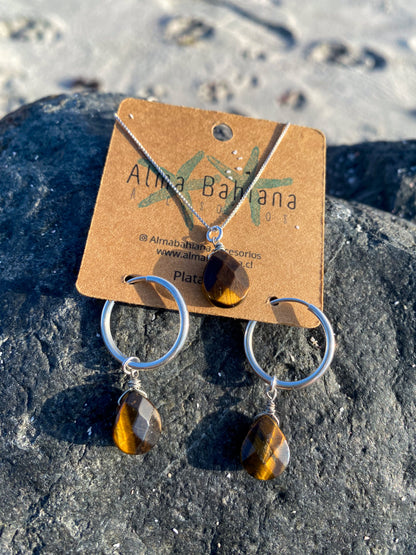 Conjunto collar y aros piedra Ojo de Tigre