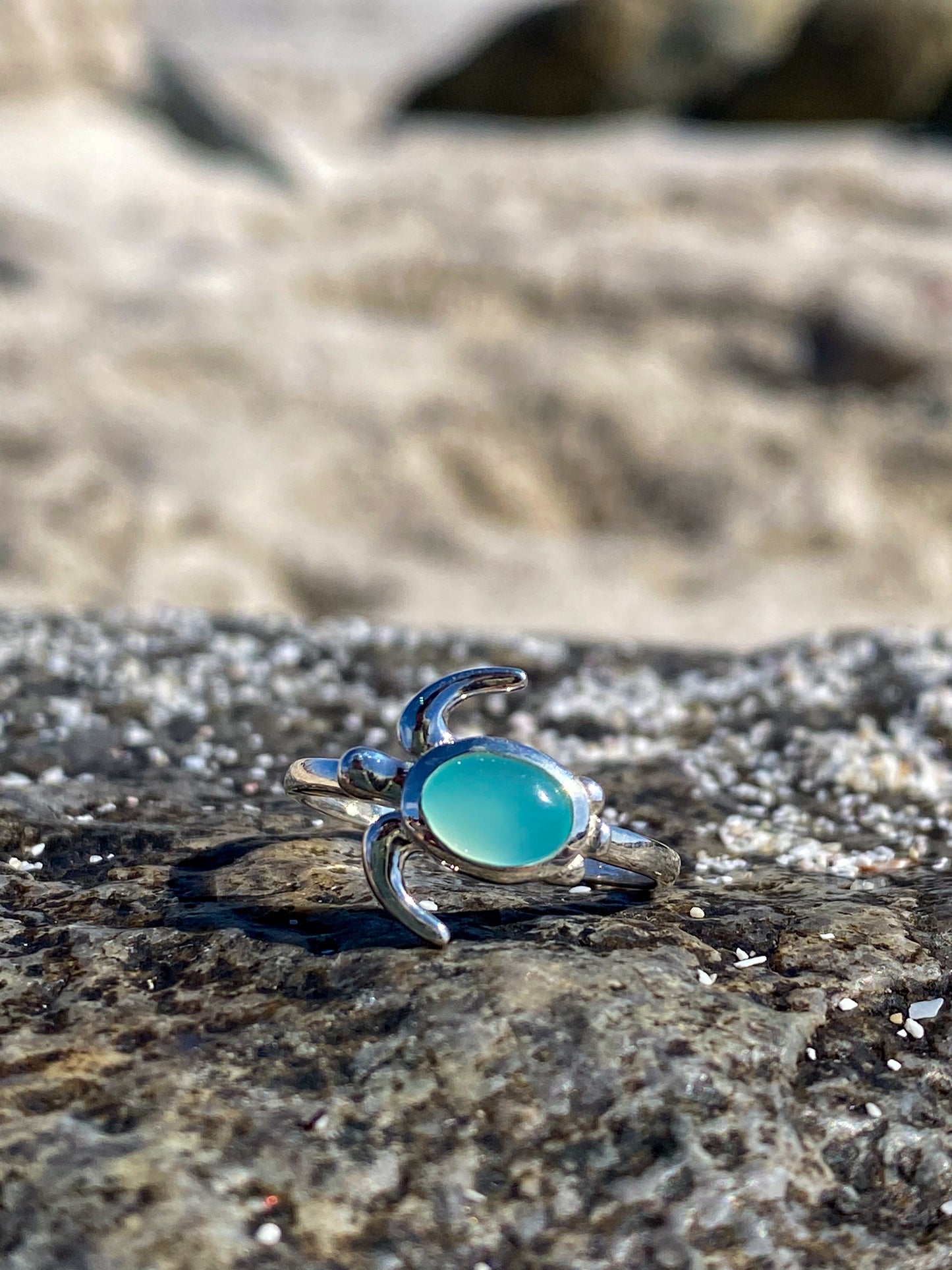 Anillo tortuga piedra Calcedonia