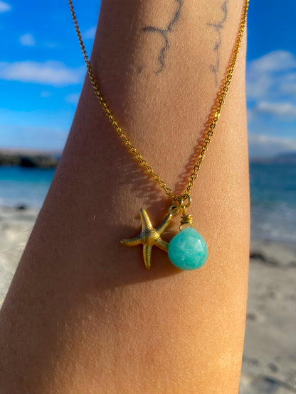 Collar estrellita de mar con piedra amazonita