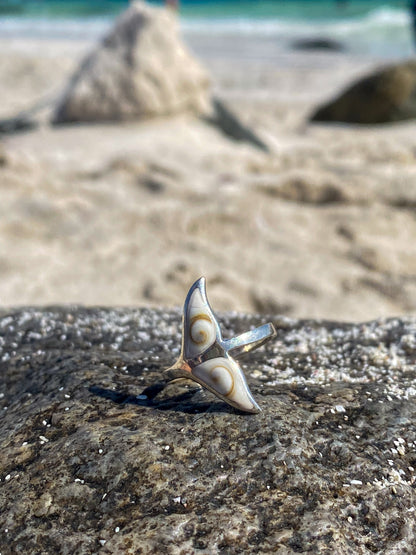 Anillo cola de ballena con Conchita ojo de shiva