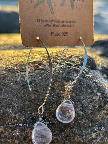 Aros colgantes gota Cuarzo Cristal