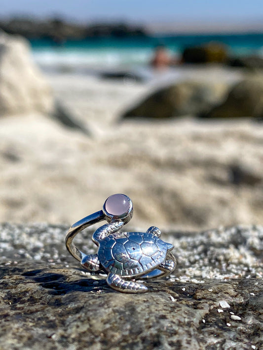 Anillo tortuga cuarzo rosa
