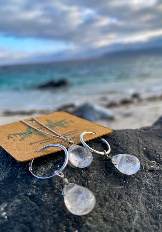 Conjunto collar y aros gota Cuarzo cristal