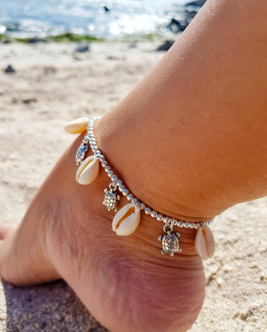 Tobillera conchitas y tortugas
